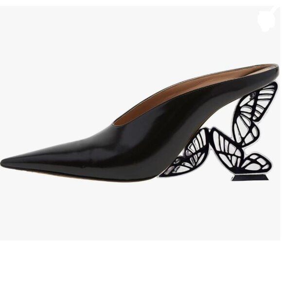 FYS Black Pointed Toe Clogs Butterfly Wedge Heel Mules Slip on Party Casual Shoe - Picture 1 of 8